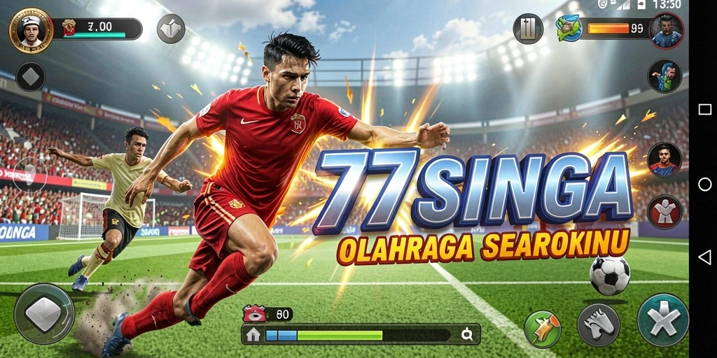 Tampilan gameplay utama 77SINGA dengan aksi olahraga yang menarik.