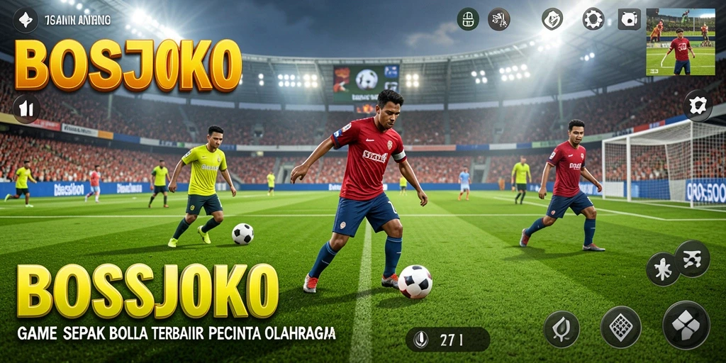 Tampilan gameplay seru dalam game sepak bola BOSJOKO.