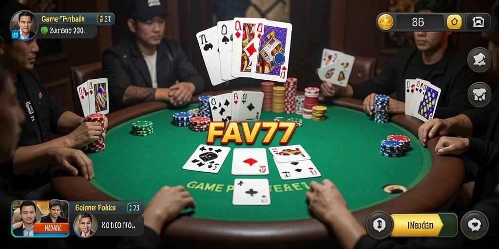 Tampilan gameplay Poker FAV77 dengan fitur interaktif yang menarik.