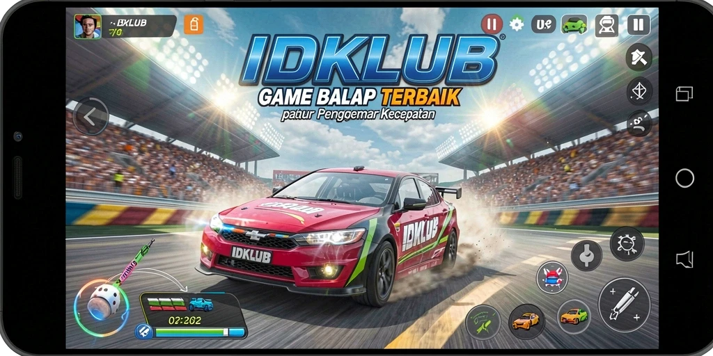 Tampilan gameplay IDKLUB dengan aksi balap yang mendebarkan.