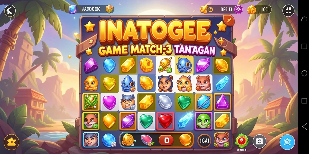 Tangkapan layar INATOGEL menampilkan aksi gameplay Match-3 yang seru dan penuh warna.