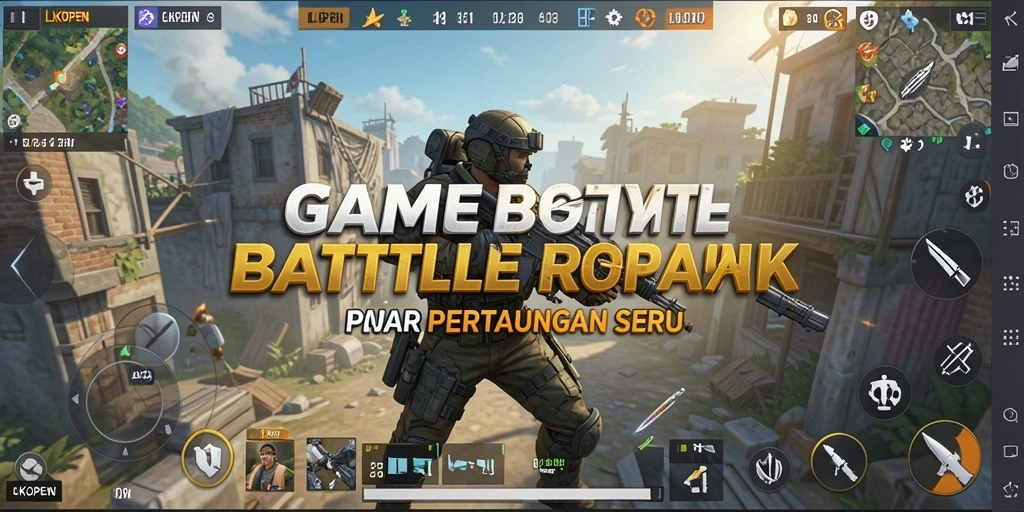 Screenshot utama LKOPEN yang menampilkan pertempuran Battle Royale yang intens.