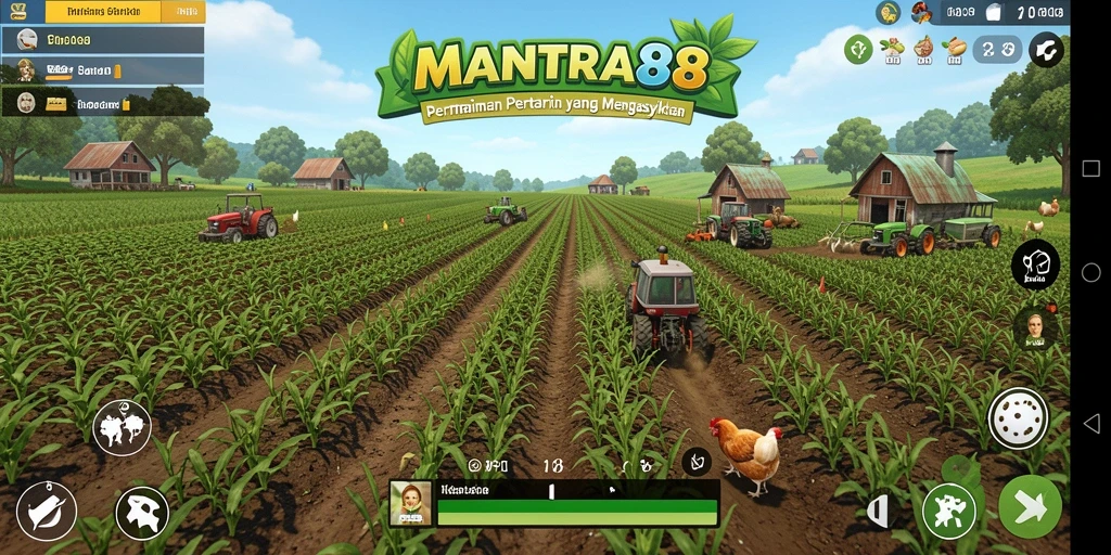 Screenshot gameplay menunjukkan aktivitas bertani yang menyenangkan di MANTRA88.