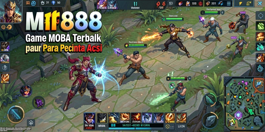 Screenshot MR888 menampilkan aksi seru dalam permainan MOBA.