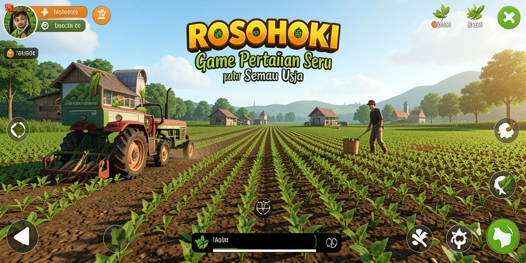 Screenshot gameplay ROSOHOKI menampilkan aktivitas bertani yang seru.