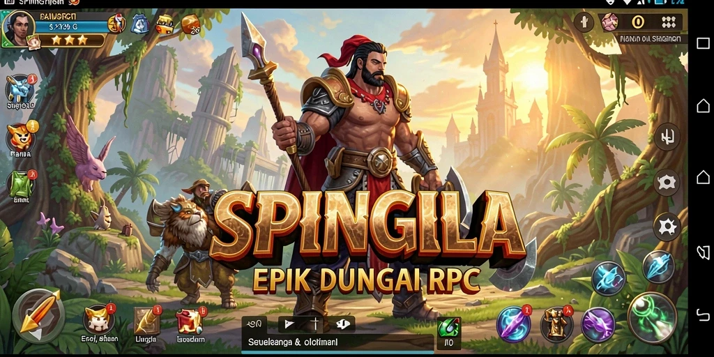 Screenshot utama SPINGILA yang menampilkan aksi pertarungan RPG yang mendebarkan.