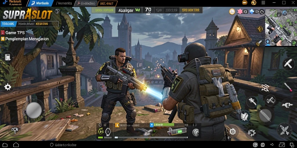 Screenshot gameplay SUPRASLOT menampilkan aksi seru dalam pertempuran TPS.
