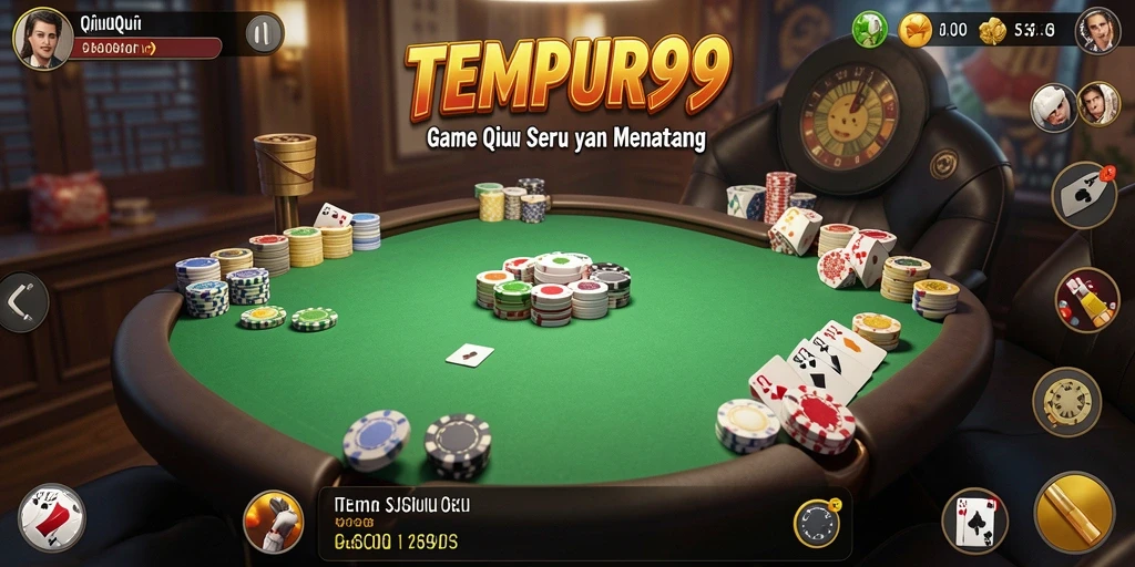 Screenshot utama TEMPUR99 menggambarkan permainan QiuQiu yang seru.